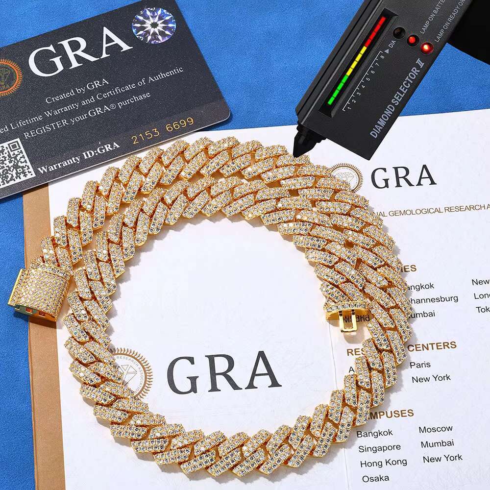 HipHop S925 Silver Necklace 14mm Rhombus Cuban Chain Men Personalized Accessory