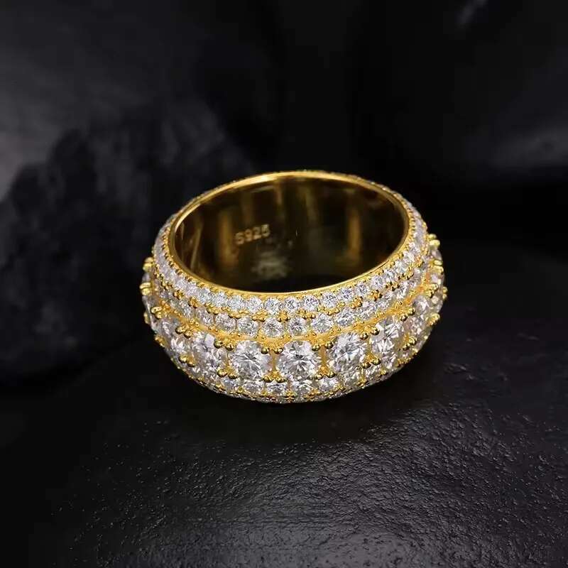 Hip Hop Iced Out Sier Pass Dia Tester 5 Rows VVS Moissanite GRA Rapper Dazzg Sparkly Eternity Band Ring For Men