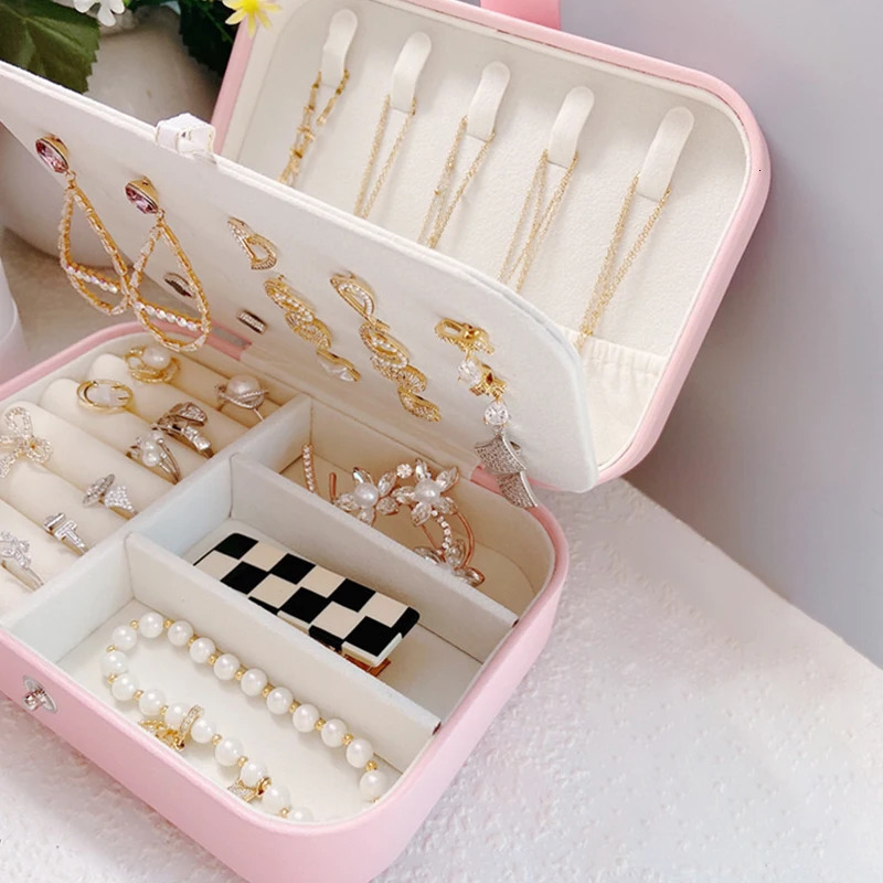 High-capacity Jewelry Storage Box PU Leather Necklace Ring Earrings Travel Portable Jewelry Box Tidy Small Exquisite Display Box 250409