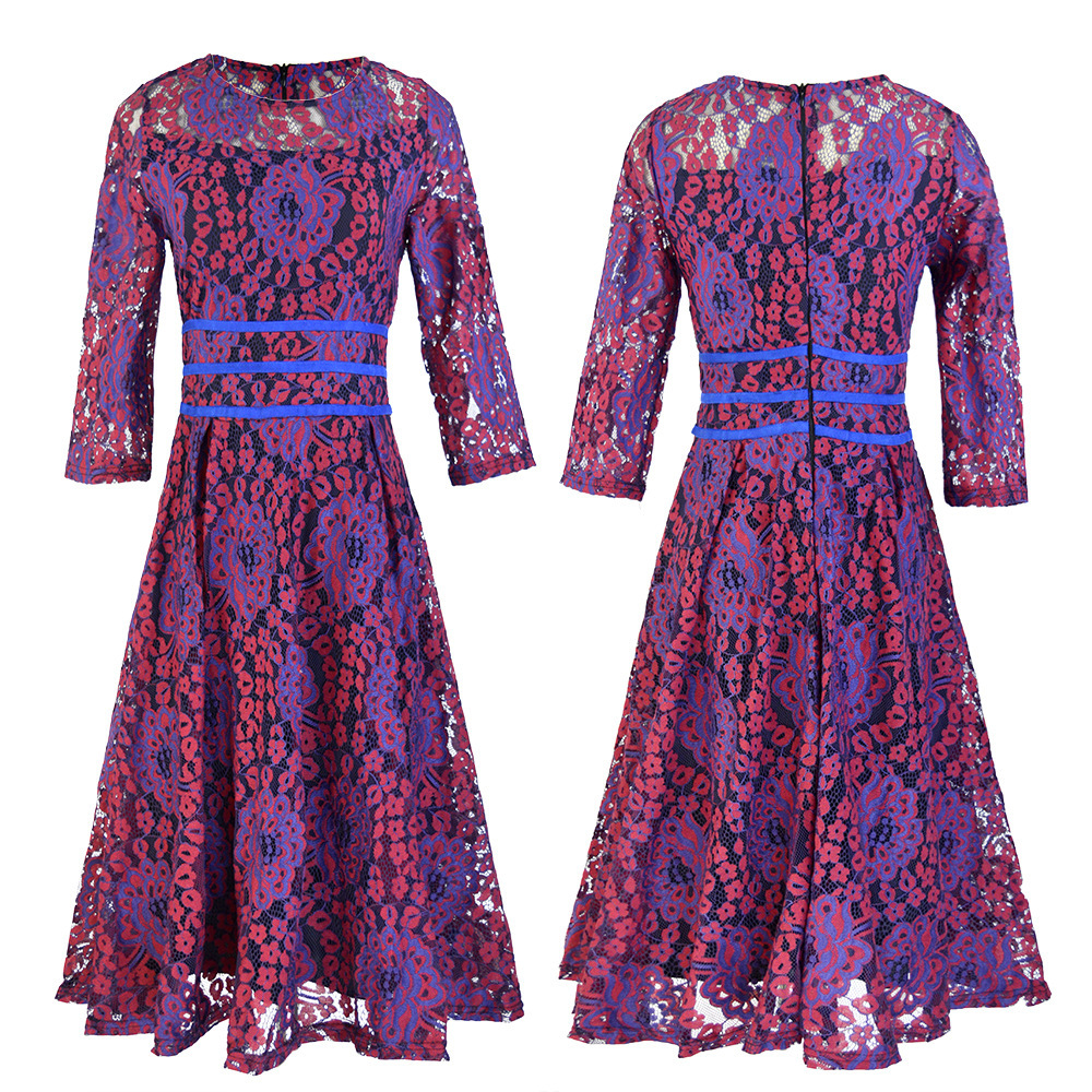 2025 Spring and Autumn New Women's Splicing Lace Slimming Dress Elegant