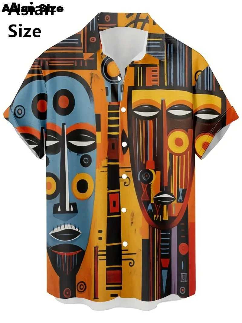2025 New Abstract Hawaiian Shirt Mid Century Modern Color Geometric Files Night Printing Hawaiian Short sleeved Casual Shirt X250410