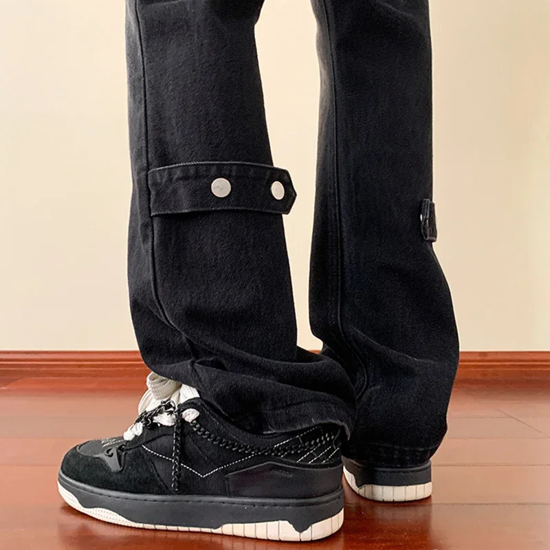 Mens Ultra Thin Edge Bottom Jeans Mens Fashion Metal Button Jeans Teen Trendy Retro Casual Denim Trouser 250408