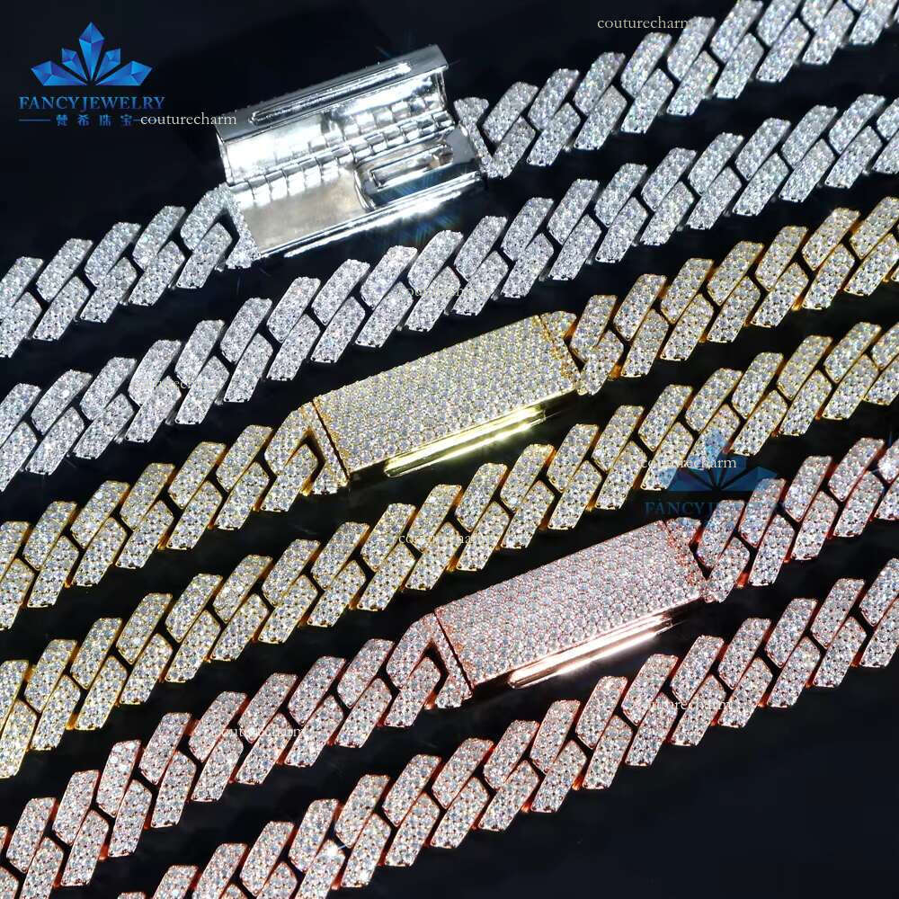 FancyJewelry 8mm 10mm 12mm Moissanite Sterg Sier Pass Dia Tester Bracelet Necklace Men's Cuban Chain