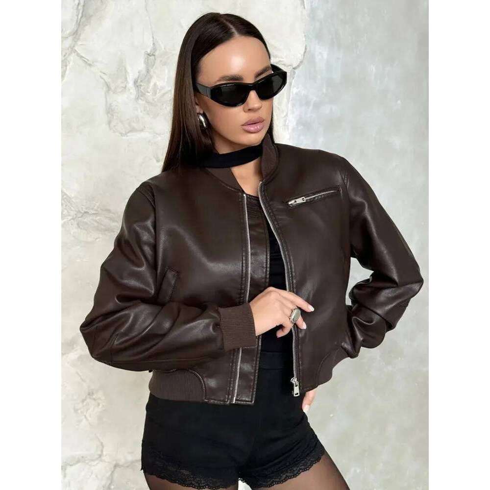Autumn And Winter New Women's Clothing American Retro Niche Design Loose Hot Girl Leather Jacket High-End Coat