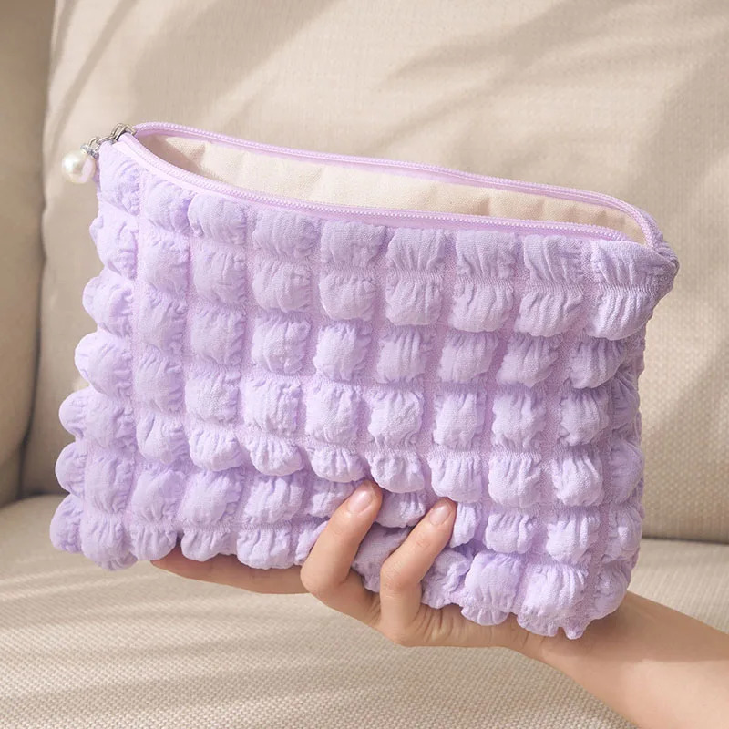 Travel Organizer Portable Zipper Soft Makeup Pouch for Lady Boho Reusable Bubble Cloth Capacity Cosmetic Bag 251110