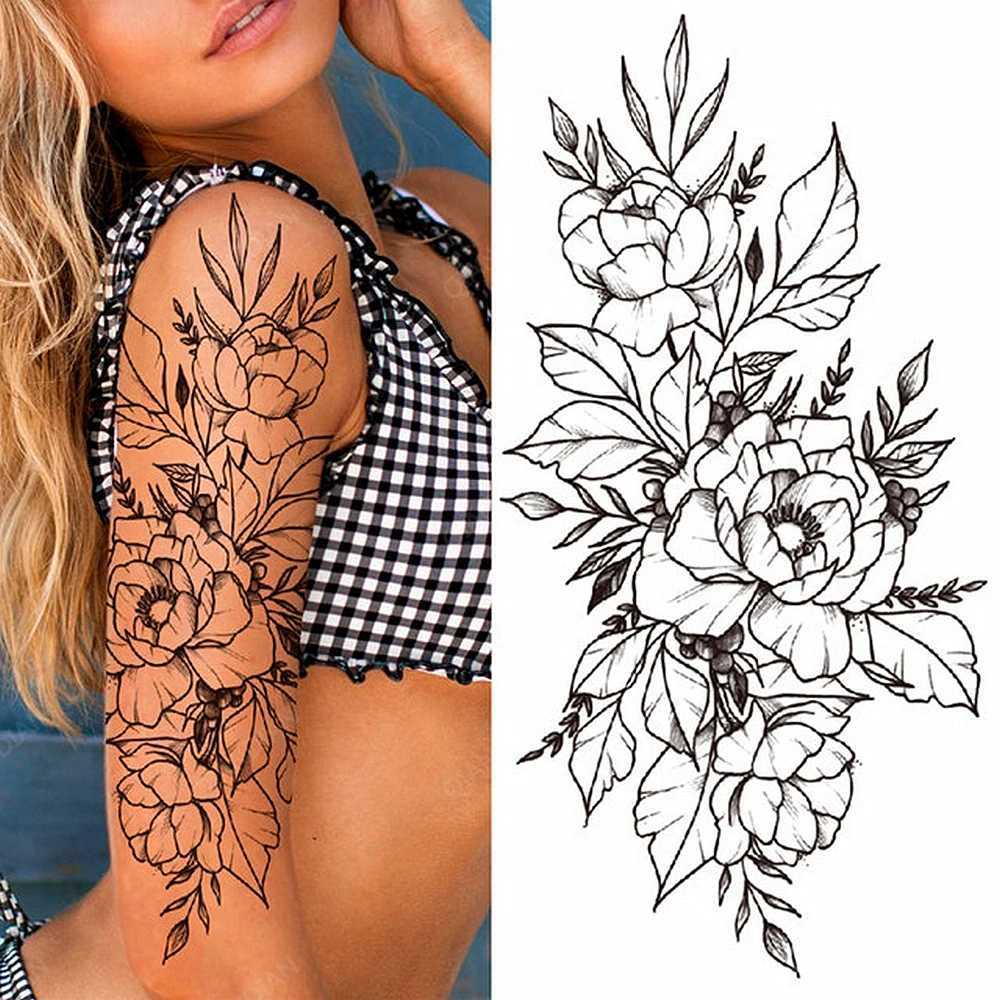 Big Rose Waterproof Temporary Tattoo Flower Butterfly Bird Hipster Fashion Woman Fake Body Arm Sticker Man Tatoo Art Leg Totem W250410