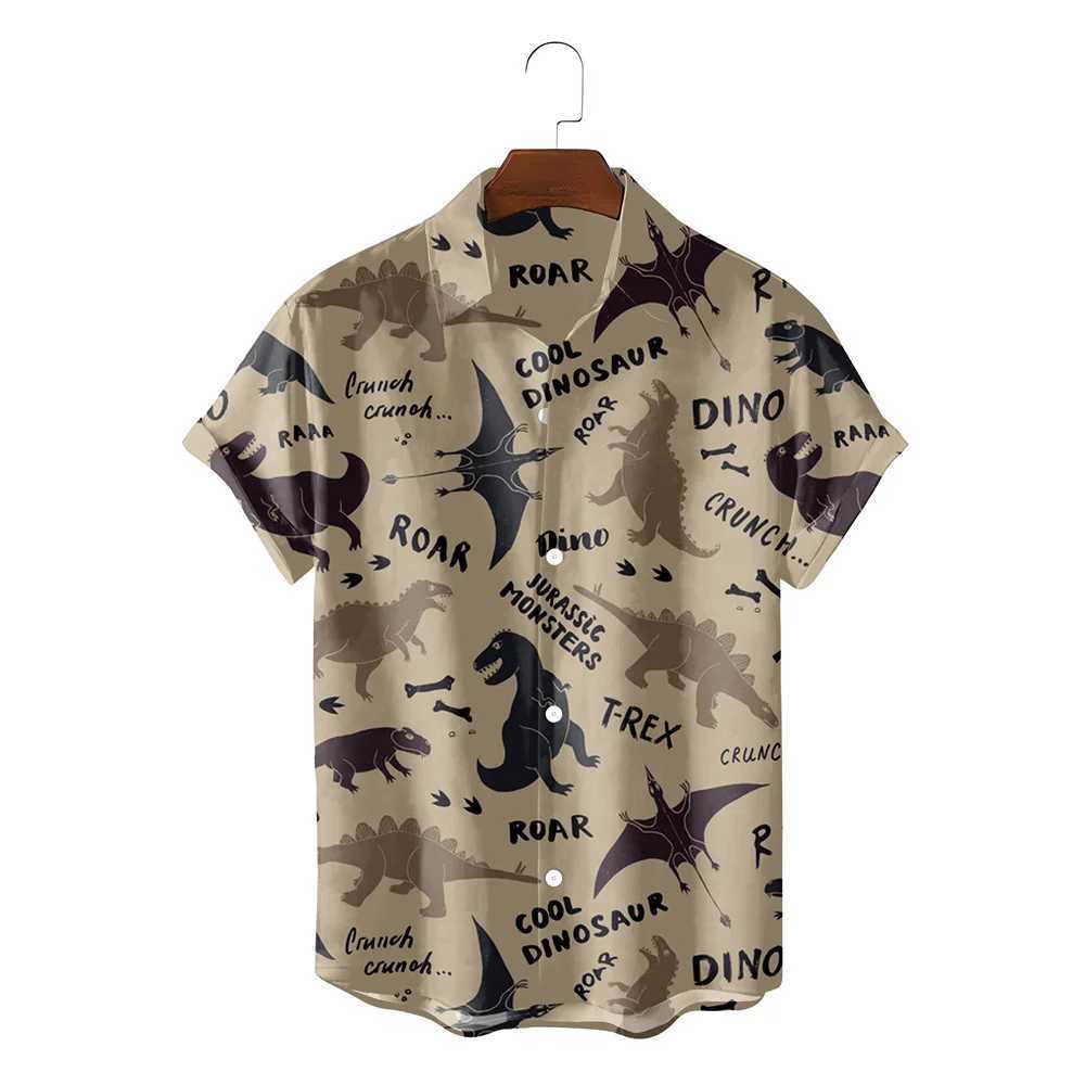 Interesting dinosaur Hawaiian shirt 3D printed casual mens summer beach short sleeved shirt fashionable mens vocal lapel Camissa X250410