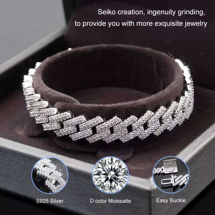 Goldleaf Fine Jewelry 925 Sterling Silver Bracelet Hiphop Link 8mm-20mm VVS Moissanite Cuban Chain