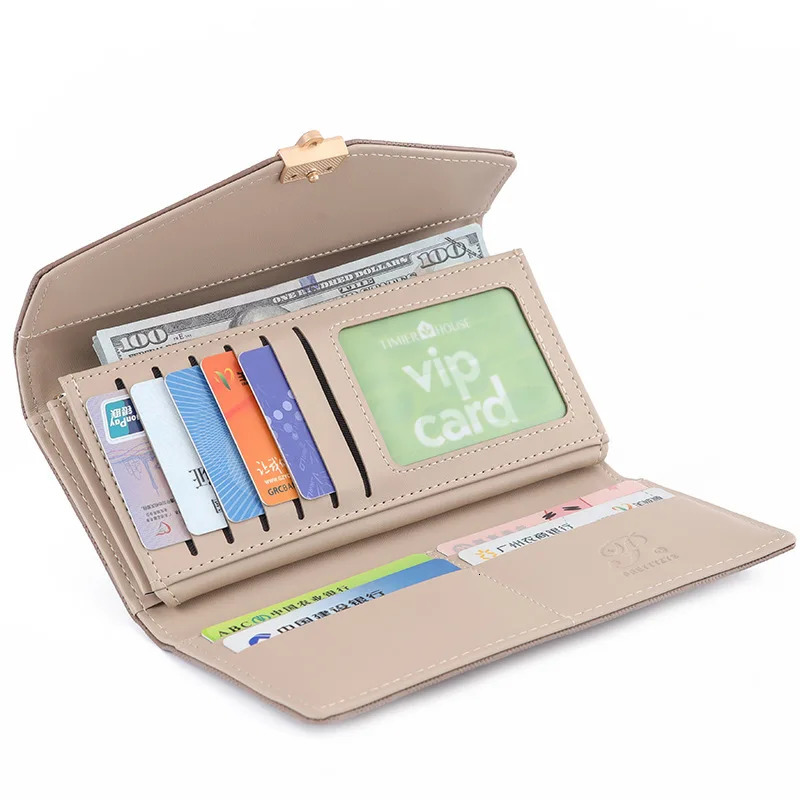 Long womens wallet new high quality PU folding three fold handbag multi-functional simple fashion all-match buckle large capaci R251110