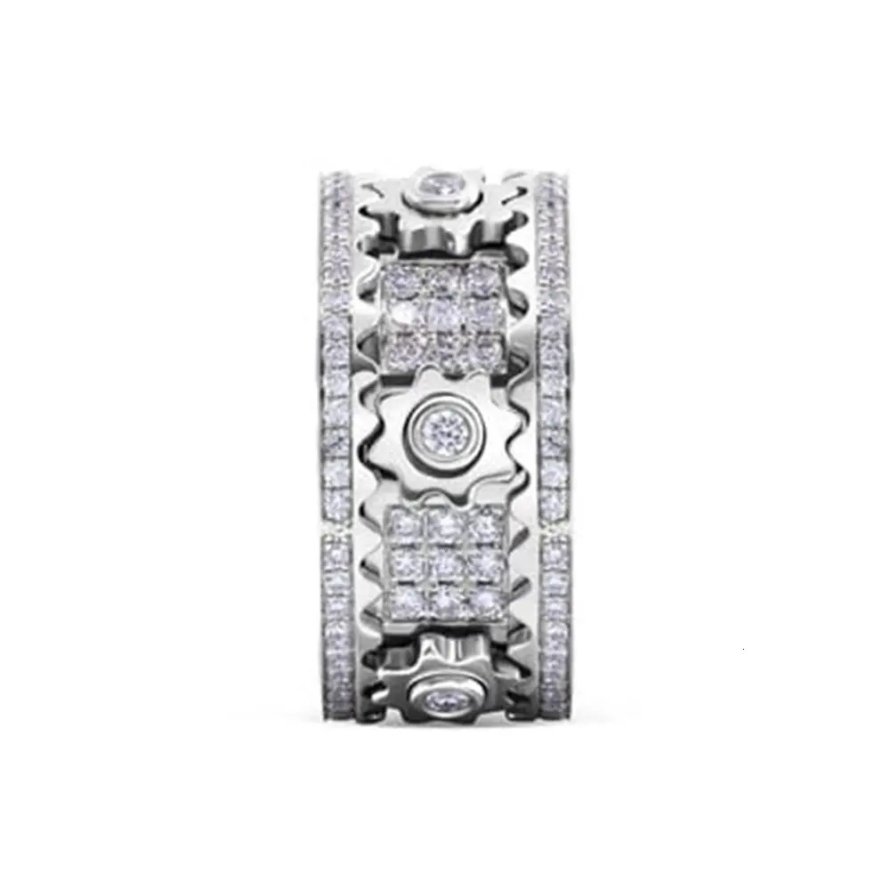 Handmade Ornate Rotating Diamond 3D Band Ring Gear Spinner Rings Cubic Zirconia Geometric 251110