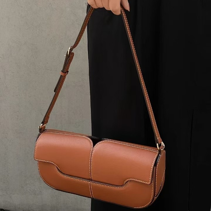 Winter new rectangular handbag genuine leather solid color simple luxury handbag new fashion trend designer bag women's shoulder crossbody bag