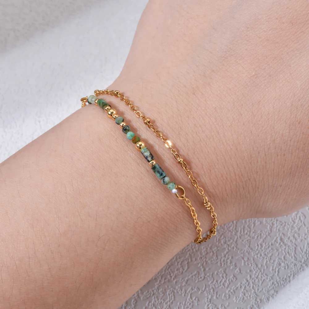 Thin Boho 18K Gold PVD Plated Stainless Steel Chain Bracelets for Women Charm Lapis Lazuli Turquoise Natural Stone Jewelry GiftT251110