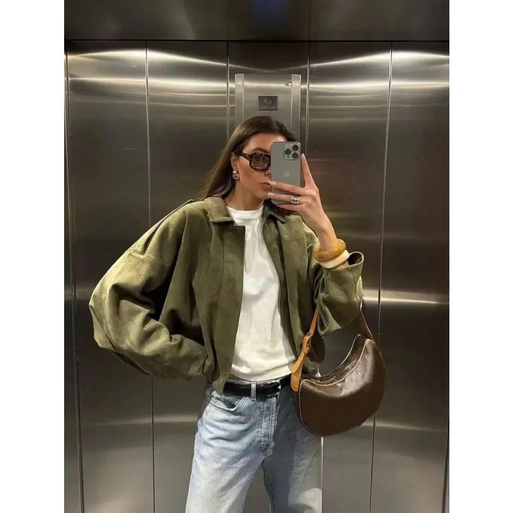 Plus Size SuedeLike Jacket Highquality Vintage Coat with Metal Zipper HighStreet for Fall Winter Retro Outerwear 251110