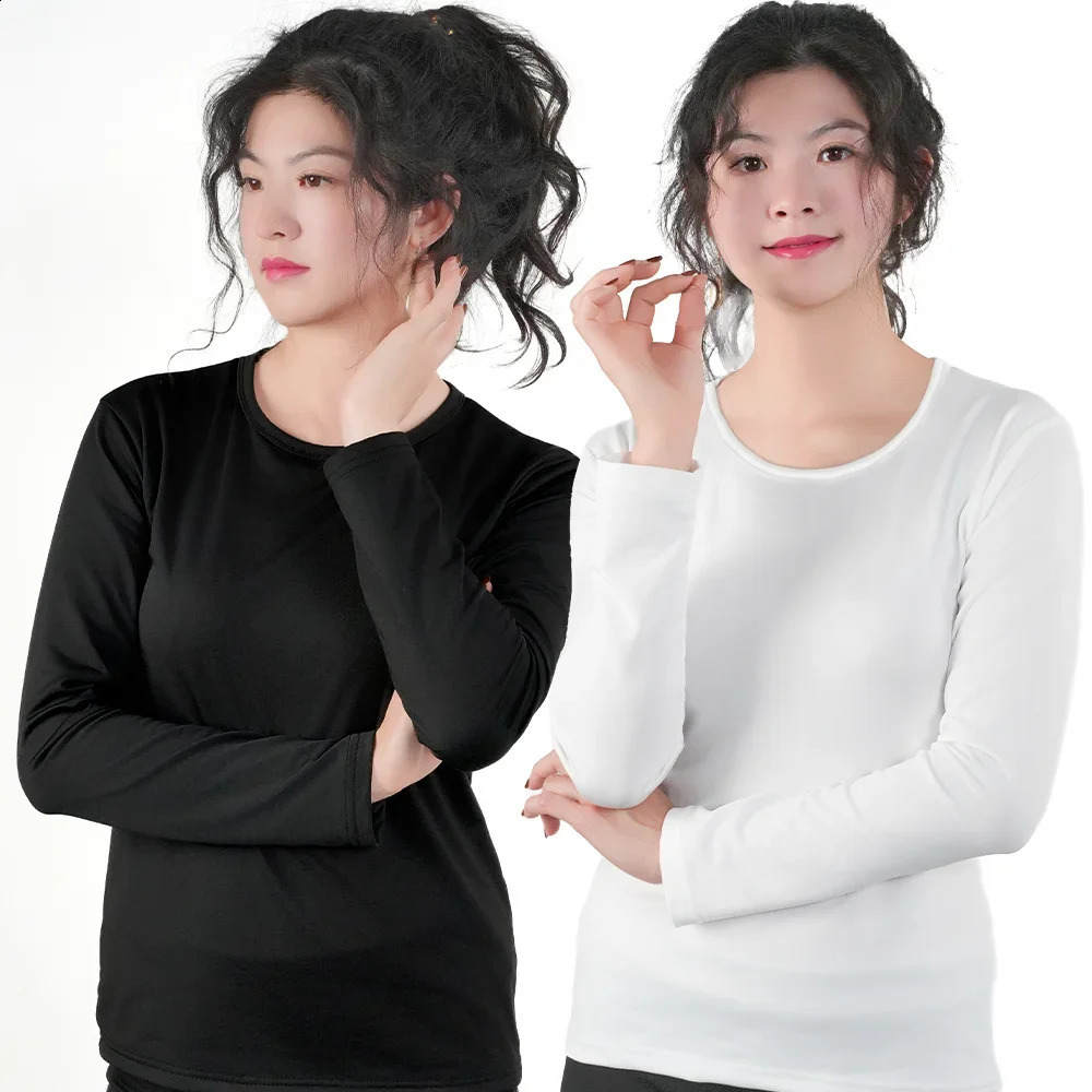 1pc Winter Thermal Underwear Tops Women O Neck Long Sleeve Clothes Bottom Top Black Slim Basic Heating V Neck Thermal T Shirt 251105