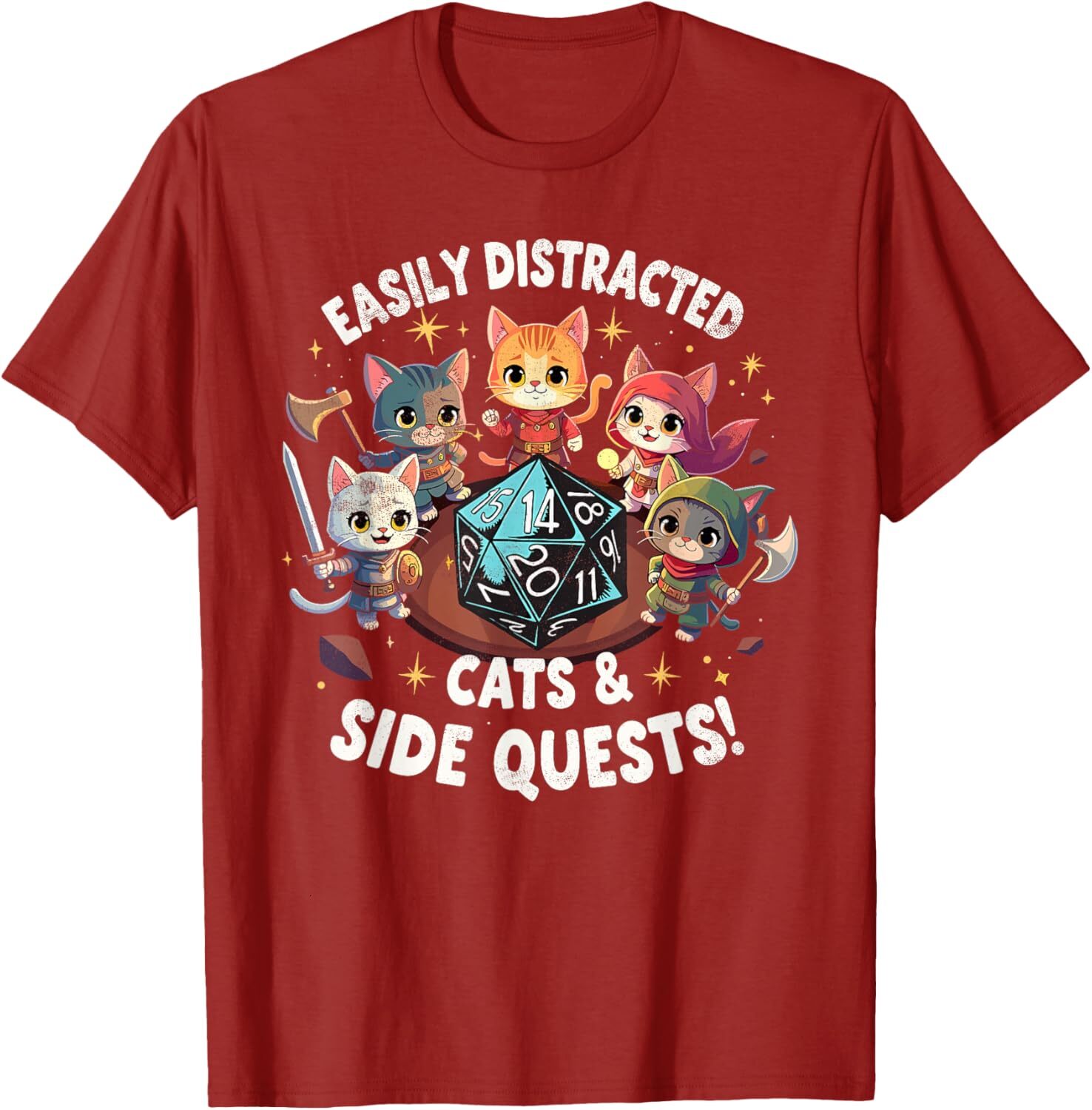 T shirt for Mens Easily Distracted Cats Side Quests Cat Gamer Video Games Graphic Tee Casual Tops Clothes Short sleeve cool
