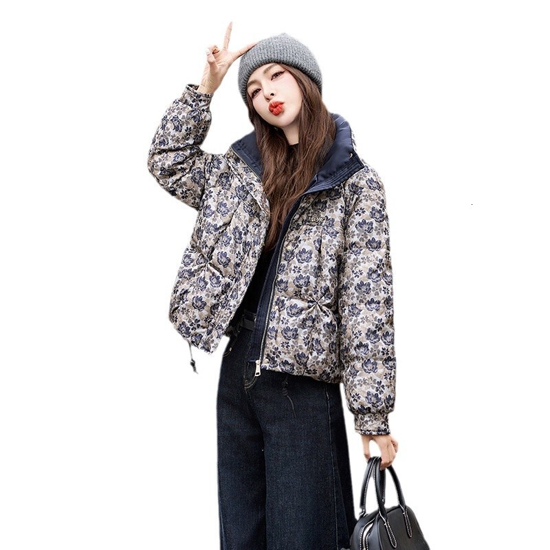 Women's down jacket winter new item women's 90 white duck down jacquard stand up collar fashionable warm designer jacket