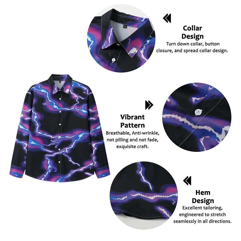 Fashion Mens Elegant Shirt Spotted 3D Printed Lapel Button Up Classic Long Sleeve Shirt Temperament Mens Partywear 250408