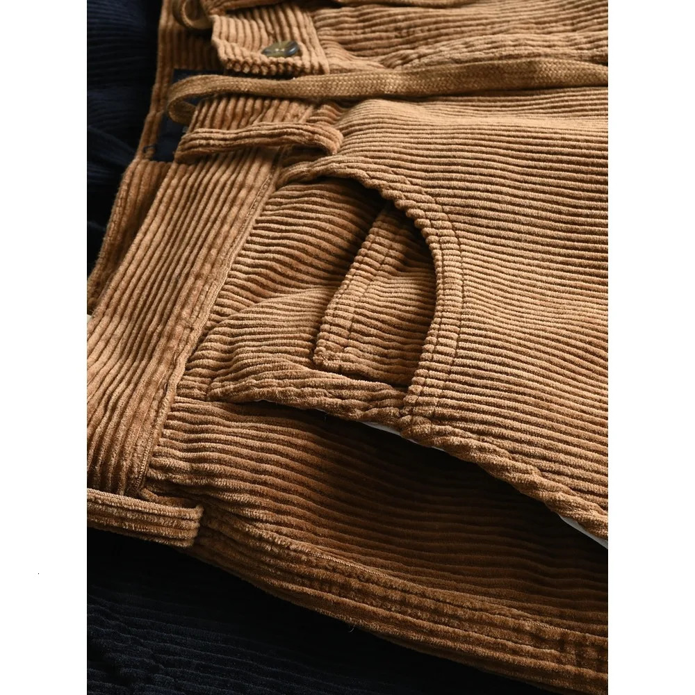 Mens autumn heavyweight retro cotton loose straight corduroy work pants 251106