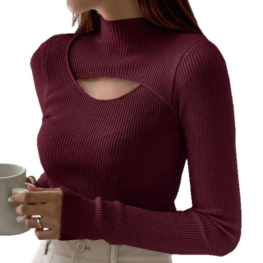 Half Turtleneck Sweater for Women, Autumn and Winter, New Cross-Border Foreign Trade, Hollow Knitted Sweater, Stylish Inner Layer, Mid-Neck Base Shirt