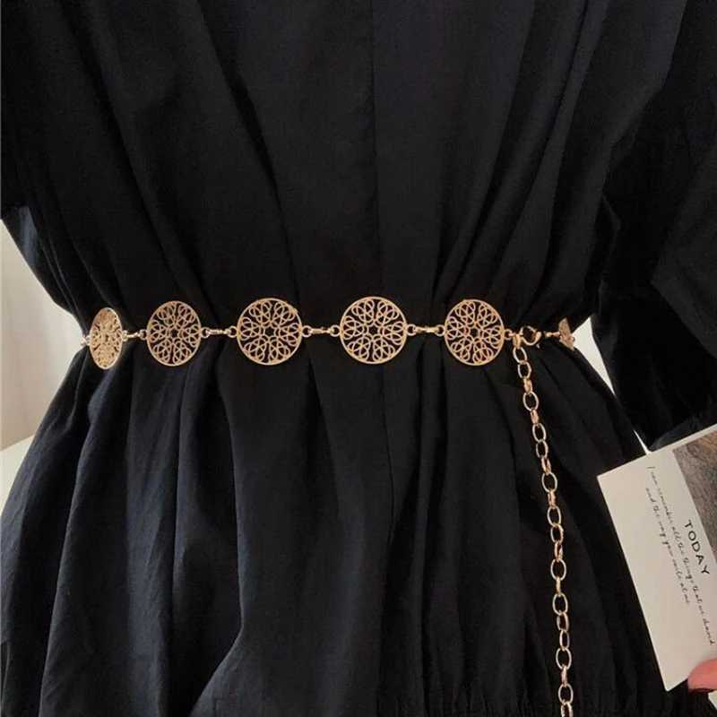 Retro hollow galvanized woven belt round metal adjustable thin waistband decorative waistband X250410