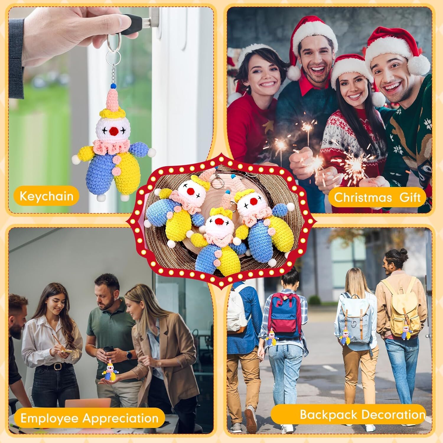 Christmas 3 Pcs Handmade Crochet Keychains Cute Clown Charm Funny Pendant Birthday Gifts for Car Key BackpackCute Style ddmybear