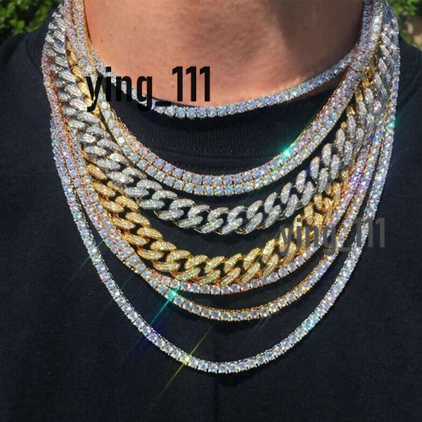 Hot Selling Pass Diamond Tester 925 Solid Silver 12mm 13mm 14mm 15mm Two Rows Iced Out Hip Hop Vvs1 Moissanite Cuban Link Chain