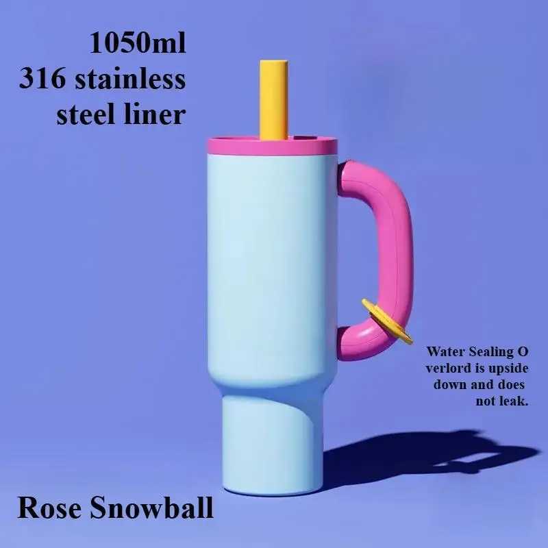 Fashionable cup 1050MLCar Thermos Cup With Straw HandleDouble Stainless Steel FlasksLarge Capacity DrinkwareOutdoor Block Water Bottle Y251110