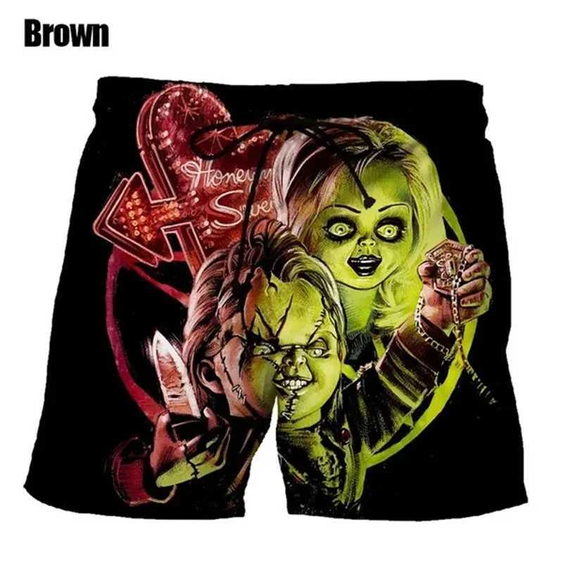 Chucky Doll horror graphic beach shorts mens 3D printed board shorts surfing swim shorts cool childrens shortsW250410