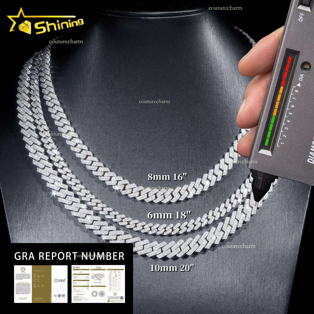 RTS Hot Selg Pass Tester Sier 6mm 8mm 10mm Two Rows Iced Out Hip Hop VVS Moissanite Dia Cuban k Chain