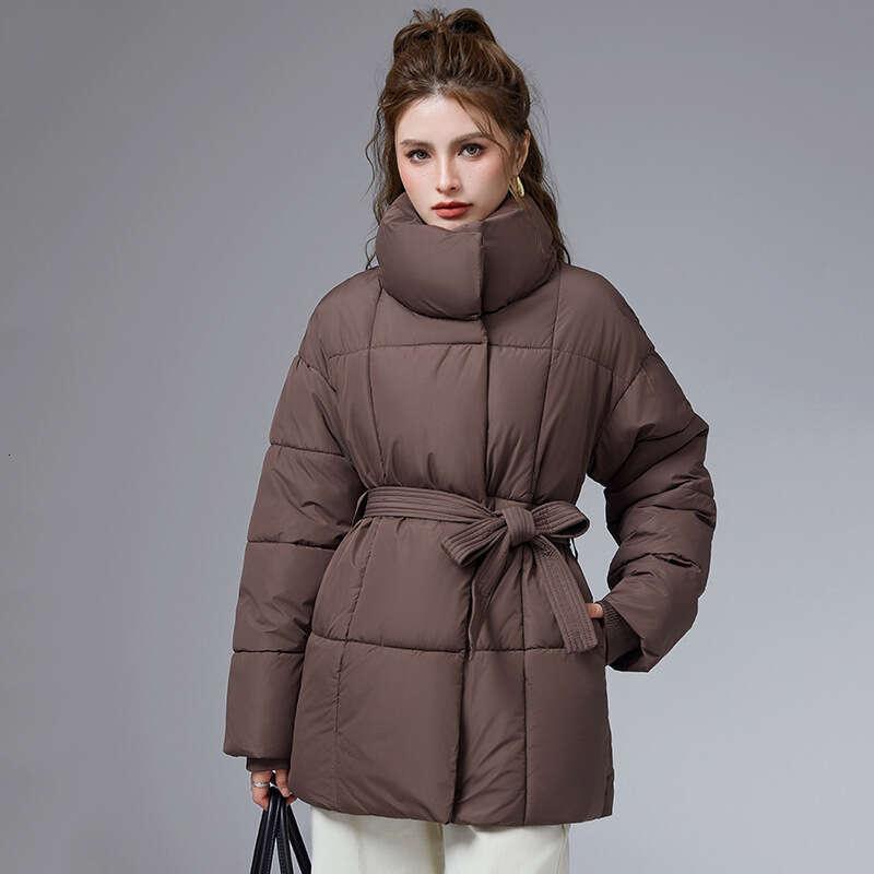 Border Short European And American Winter New Loose Casual Warm Stand Collar Belt Cotton Jacket