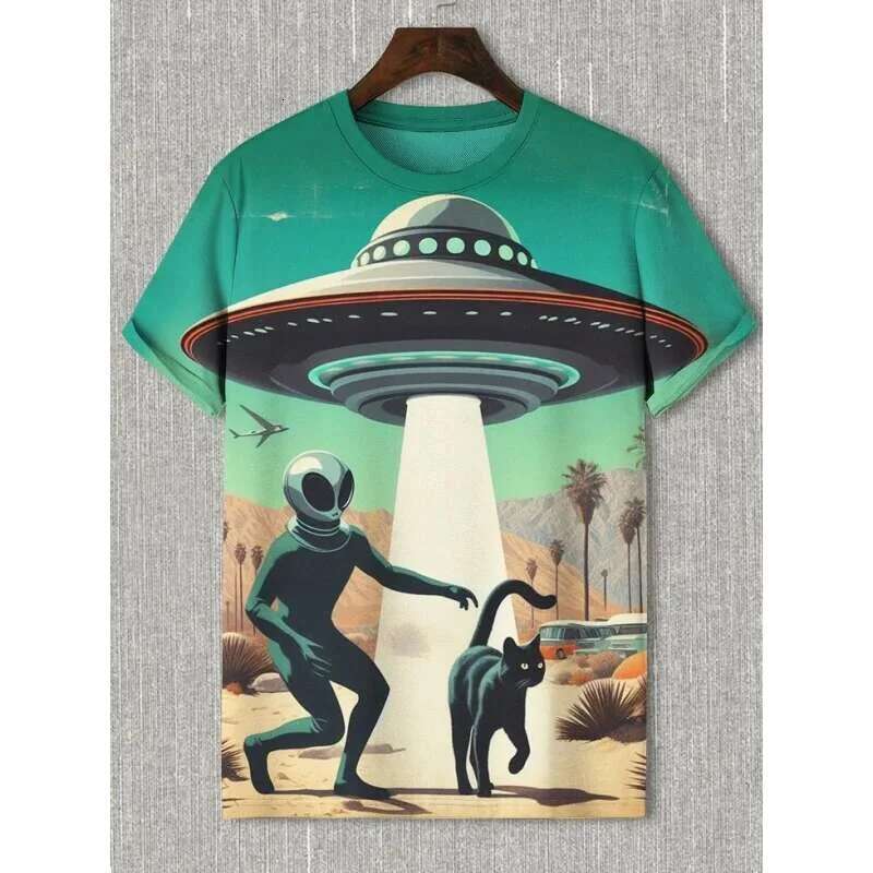 Interesting cat 3D printed T-shirt for men, interesting dinosaur pattern T-shirt, fashionable new casual oversized round neck men's clothing