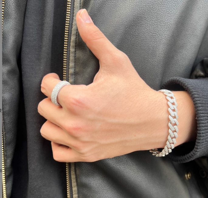 Jewelry Unisex Hip Hop Inspired Diamond Cut CZ Ring with Elegant Pave'd Design Minimalistic Fashion Statement Gender Neutral Micropaved Zirconium