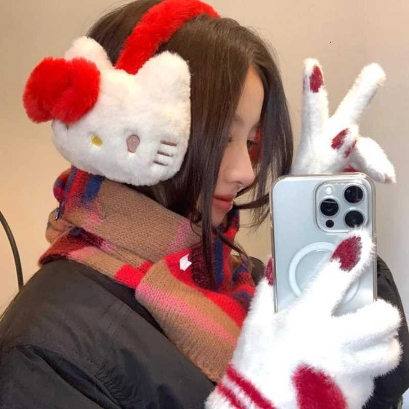 Kitty Cat Plush Earmuffs for Female Winter Students Riding with Thick Plush Ear Tips for Ear Protection and Warmth W251110