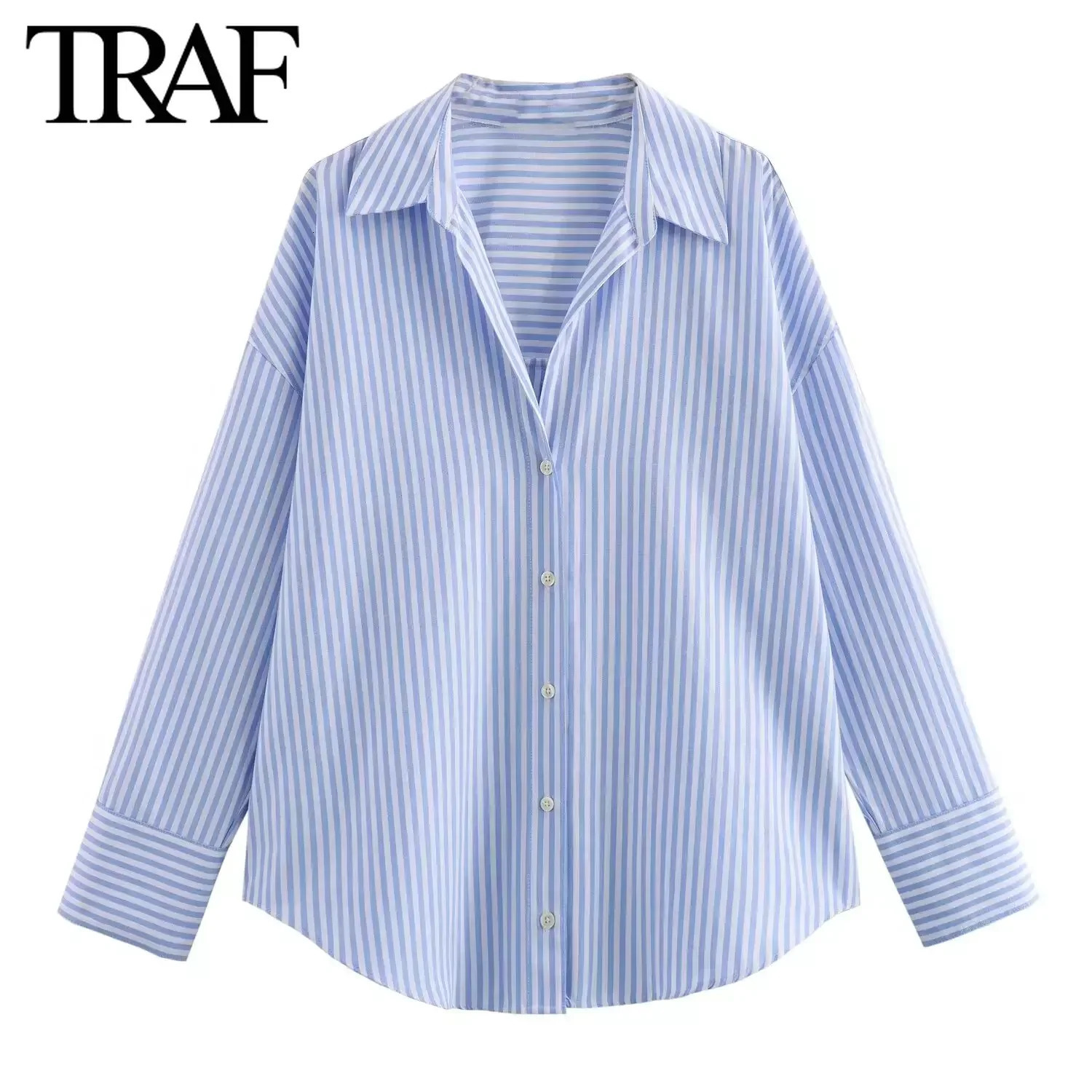 TRAF Womens Fashion Spring Cotton Oxford Long Sleeve Single breasted Collar Shirt Street Clothing Fashion Womens Top Unprinted Good Product 250409