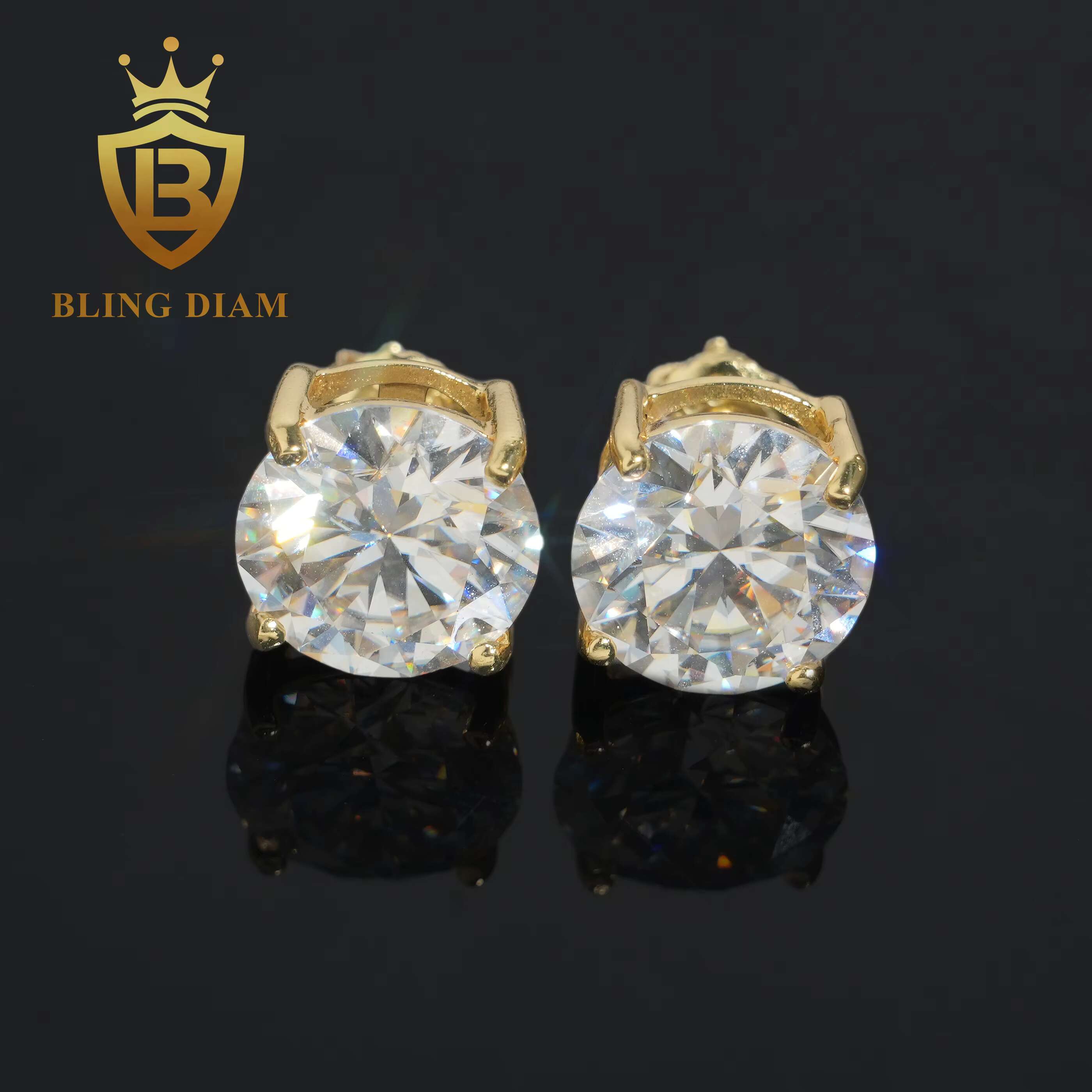 Fashion Round Brillant Cut 10mm Pass Diamond Tester Moissanite Jewelry 925 Sterling Silver Moissanite Stud Earrings Screw Back