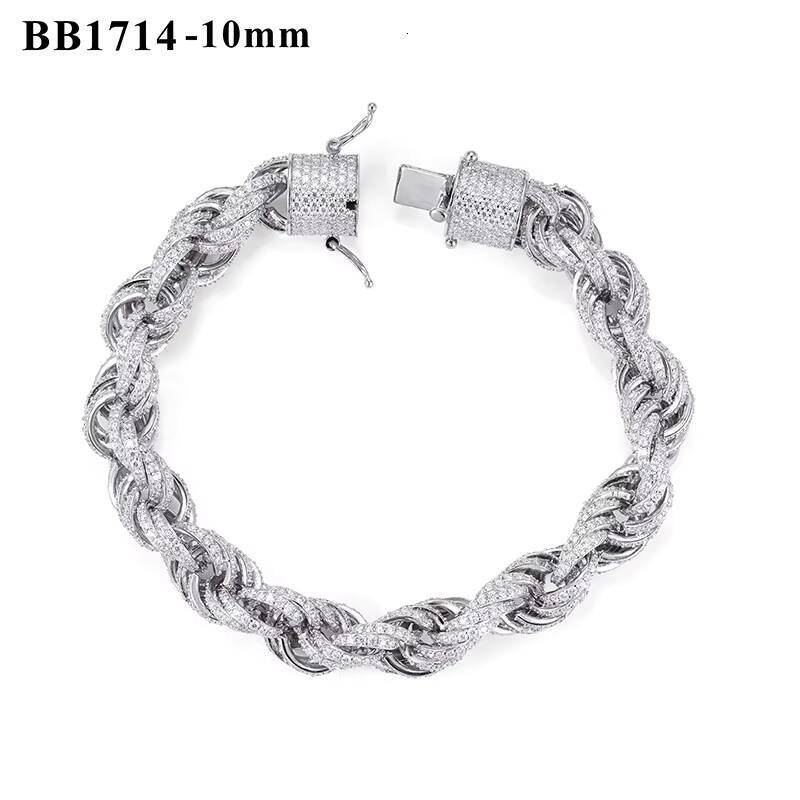 18K Gold 8mm Spring Buckle Twisted Chain Full Hip Hop Bracelet with Twist Rope Cuban Link Moissanite Bracelets Bangles