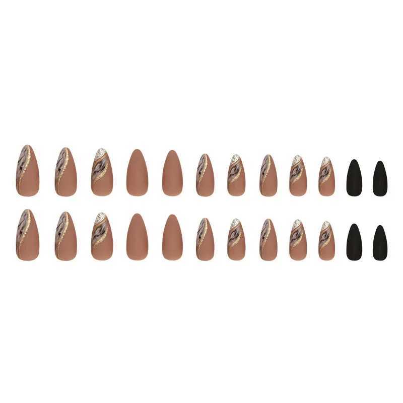 24 fake nails from Brown Lake with jelly stickers pressed on top of the fake nails wearable round headed oval shaped fully covered nail tips W250410