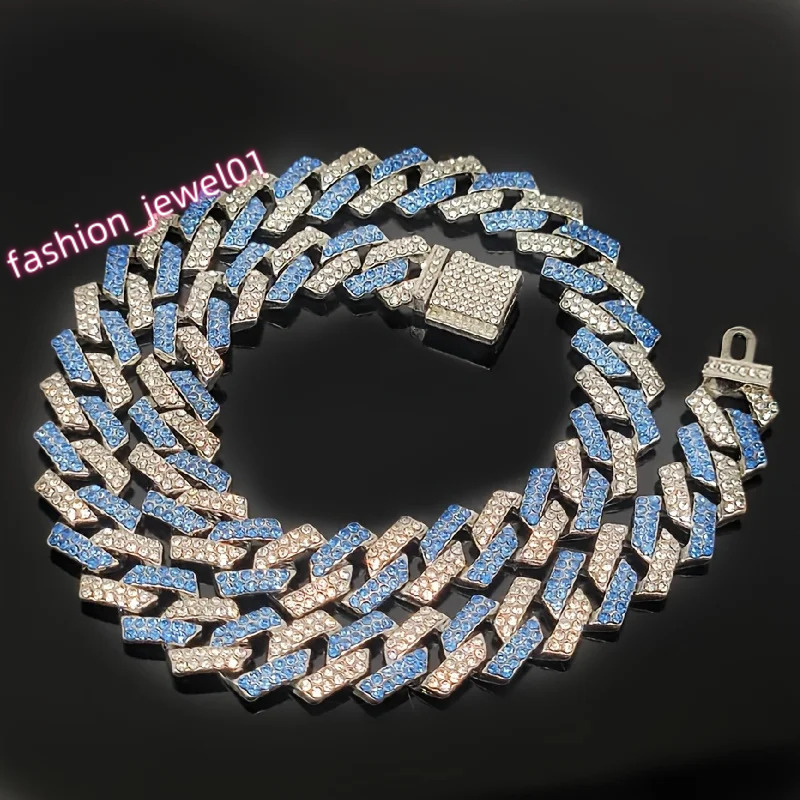 Popular small flip top hiphop pink blue hip hop Cuban chain quadrilateral bar prismatic mens necklace