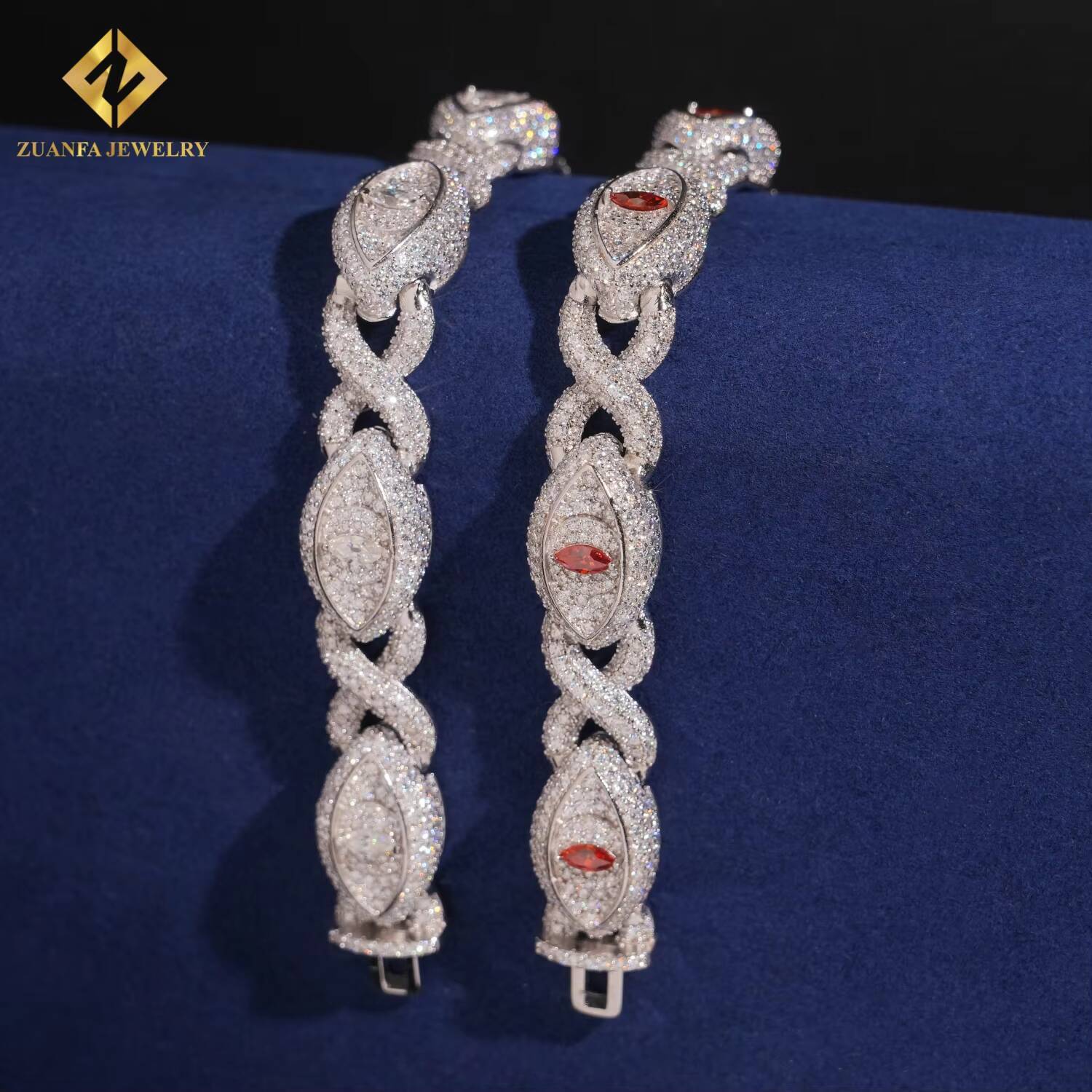 New Designs Pass Diamond Tester Moissanite Eye Shape Chain Bracelet 925 Sterling Silver 13mm Moissanite Bracelet GRA Certificate