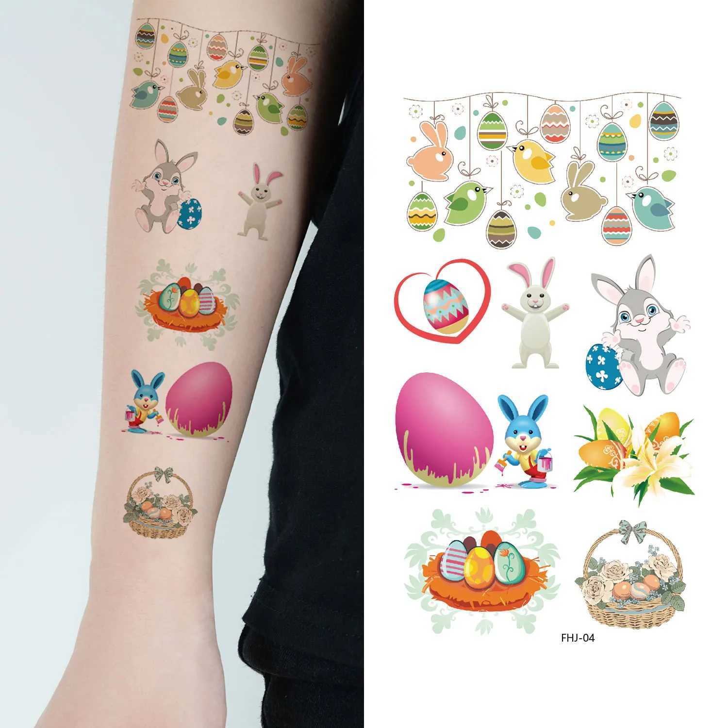 10 sheets (120 patterns) cartoon Easter temporary tattoo stickers cute rabbit Easter egg patterns Easter gift decoration stickers W250410