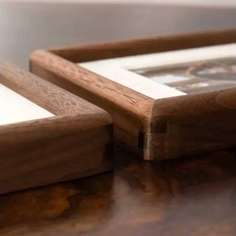 Fashion 6/7/8 Inch Black Walnut Simple Real Wooden Mortise Tenon Handmade Display Photo Frame L251110 H260306