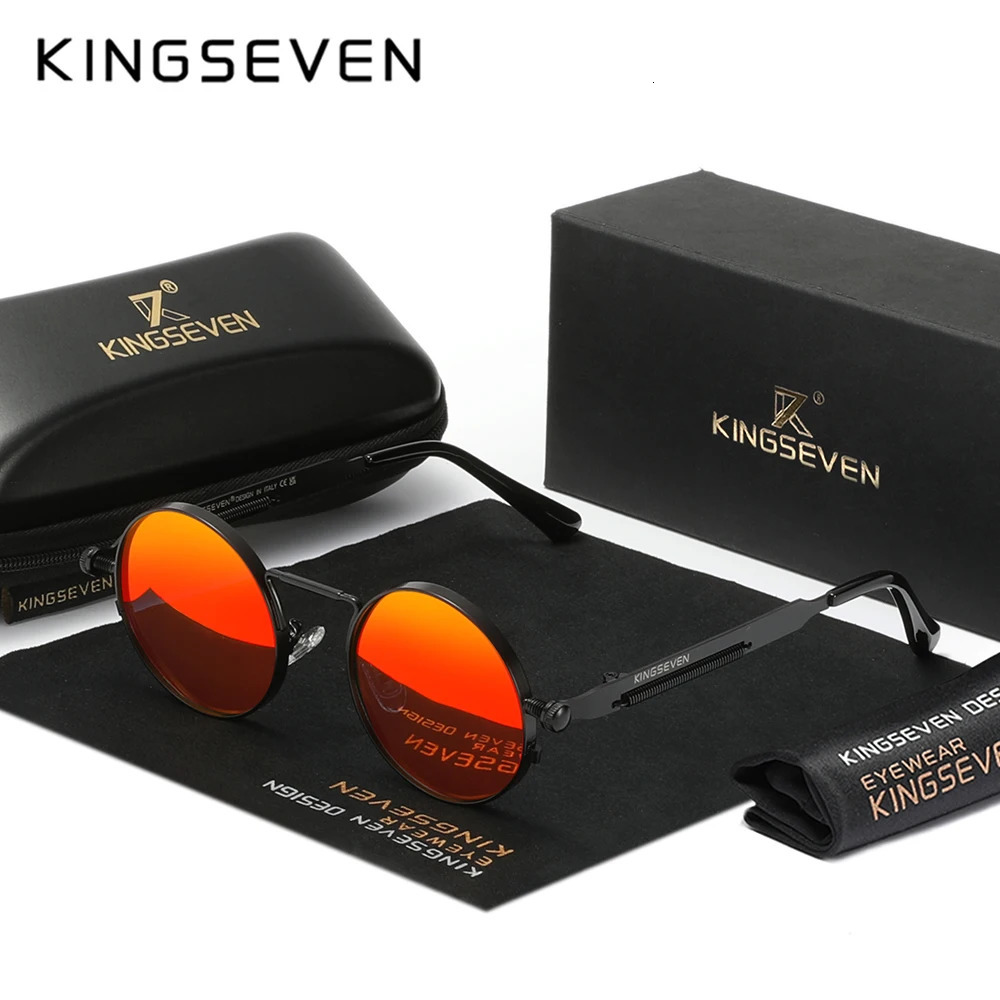 KINGSEVEN Mens Round Sunglasses Polarized Steampunk Womens Retro Style UV400 Eyewear Accessories Oculos 250410