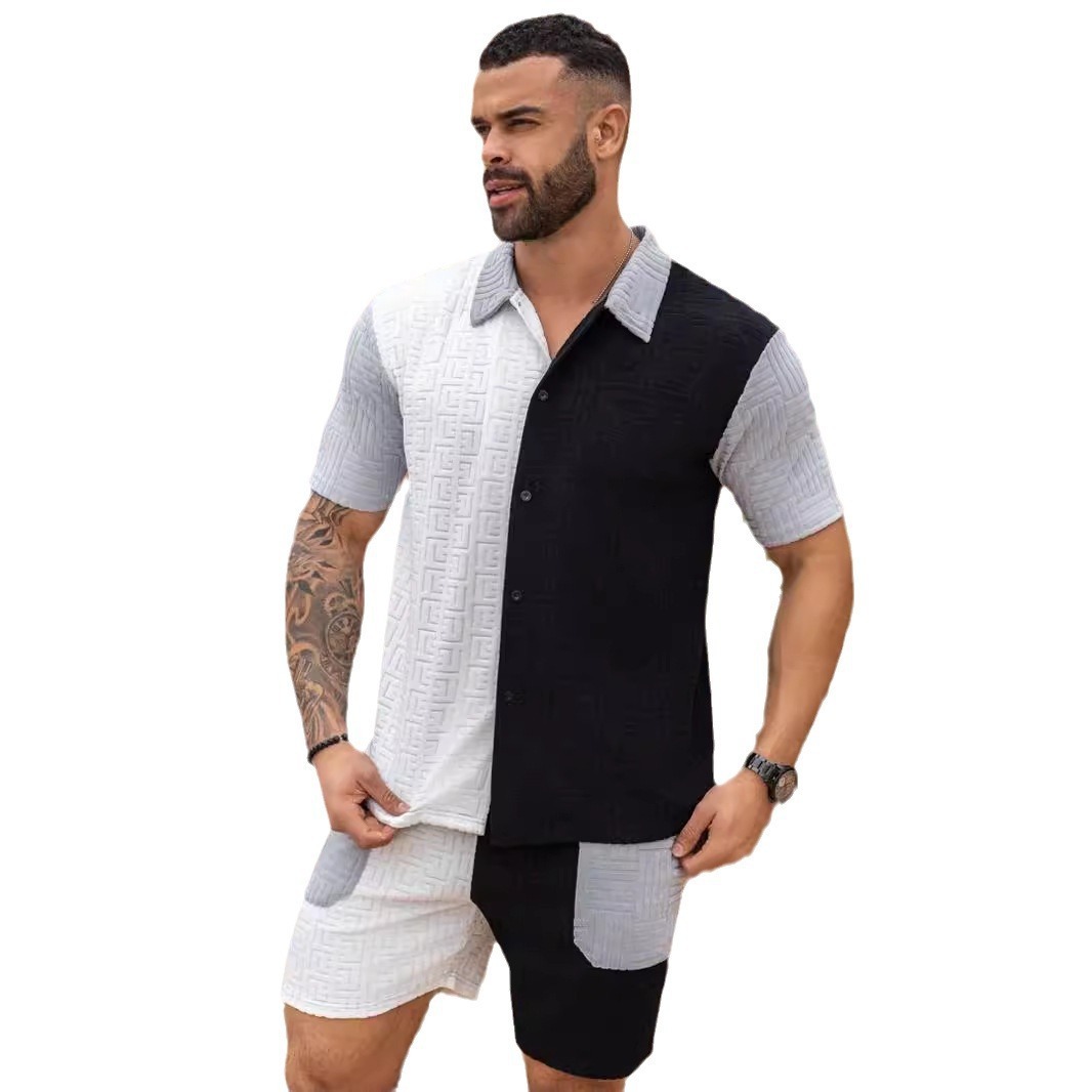 Tem 2025 Summer Mens Casual Sports Set Jacquard Knitted Shirt Mens Shorts Set Trendy