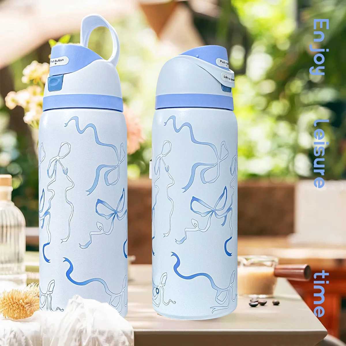 Fashionable cup Owalaa Blue Water bottle 32oz945MLwith strawheat preservation time more than 24 hourscampingworkindoor Y251110