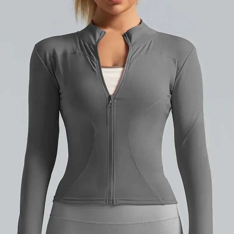 Yoga jacket short sleeved sports jacket womens fitness clothing weight loss body sculpture zipper yoga jacket outdoor sports long sleevedXJ250410