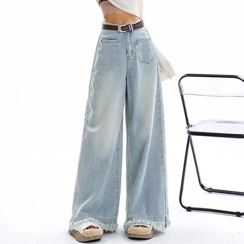 Woman High Waist Oversized Loose Jeans Female Vintage Baggy Wide Leg Pants Girls FashionLight Blue Retro Blue Denim Trousers C251110