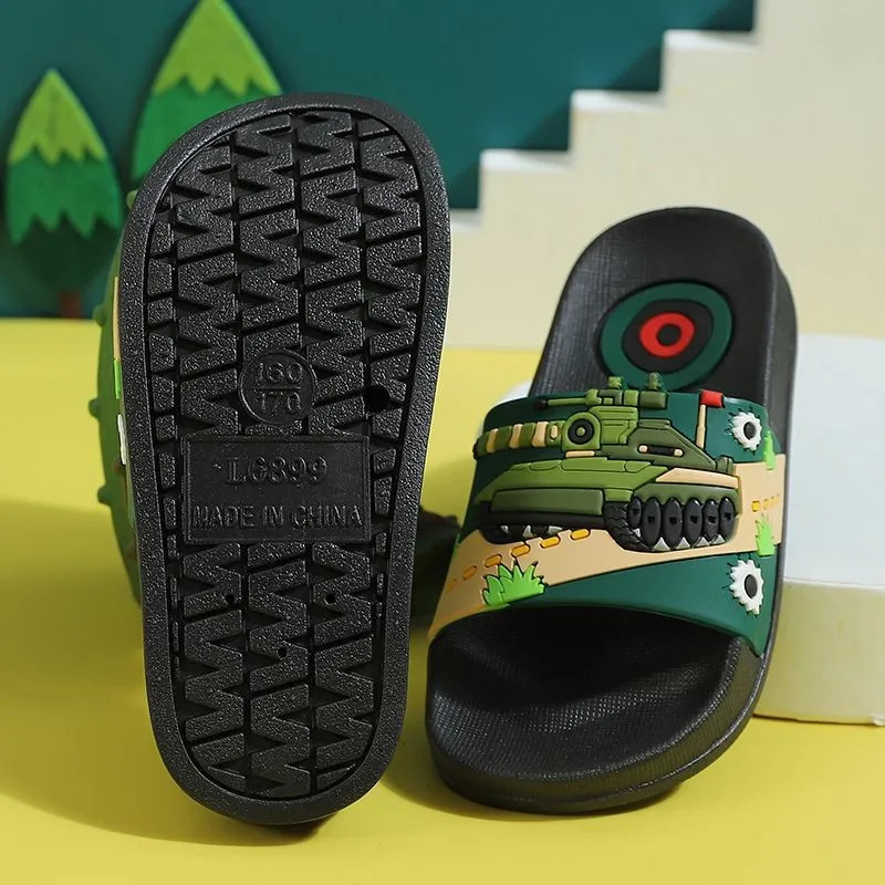 Summer cartoon tank childrens slider boys and girls slider Pvc home flip up non slip big childrens beach sandals 3-14 years 250409