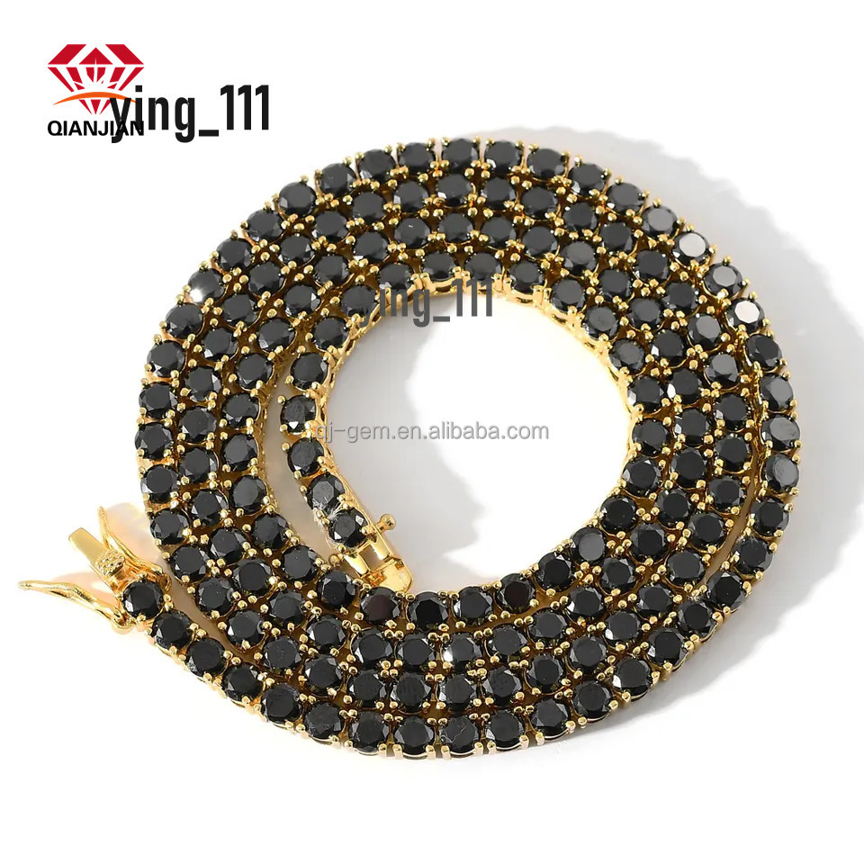 Hip Hop Custom Jewelry 925 Silver Diamond VVS Black Moissanite Tennis Chain Necklace