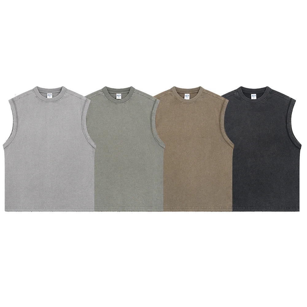 Mens summer batik washed 275GSM 4-color vest Harajuku retro oversized sports sleeveless T-shirt vest gym unisex Y2K 250408