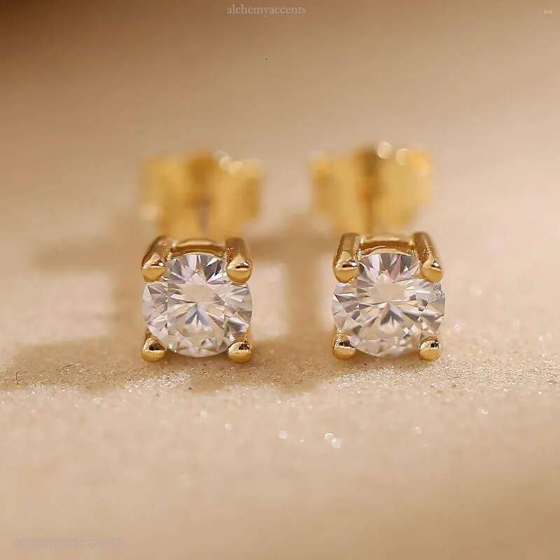 Stud Earrings Moissanite For Women Sterg Sier Plated Gold Fashion Wedding Lab Created Dia Gift Jewelry